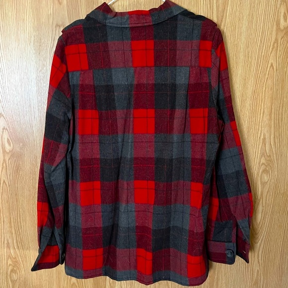 Pendleton Wool Red/ Black Plaid Heavy Button Down Over Shirt Jacket Oversized - Picture 2 of 3